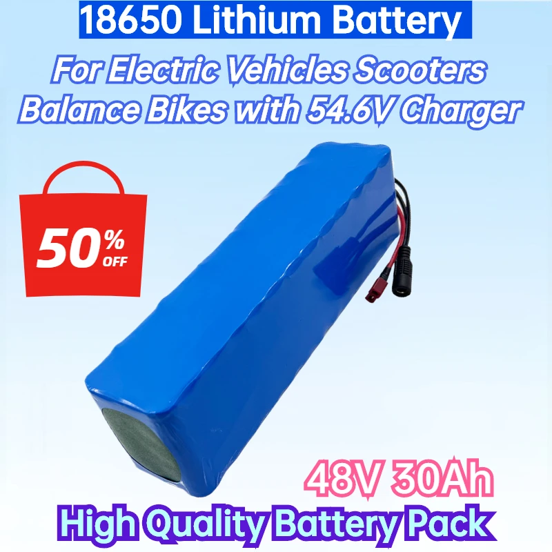 18650 Lithium Battery Pack 13S3P 48V 30Ah Rechargeable Battery for Electric Vehicles Scooters Balance Bikes with 54.6V Charger
18650 Lithium Battery Pack 13S3P 48V 30Ah Rechargeable Battery for Electric Vehicles Scooters Balance Bikes with 54.6V Charger