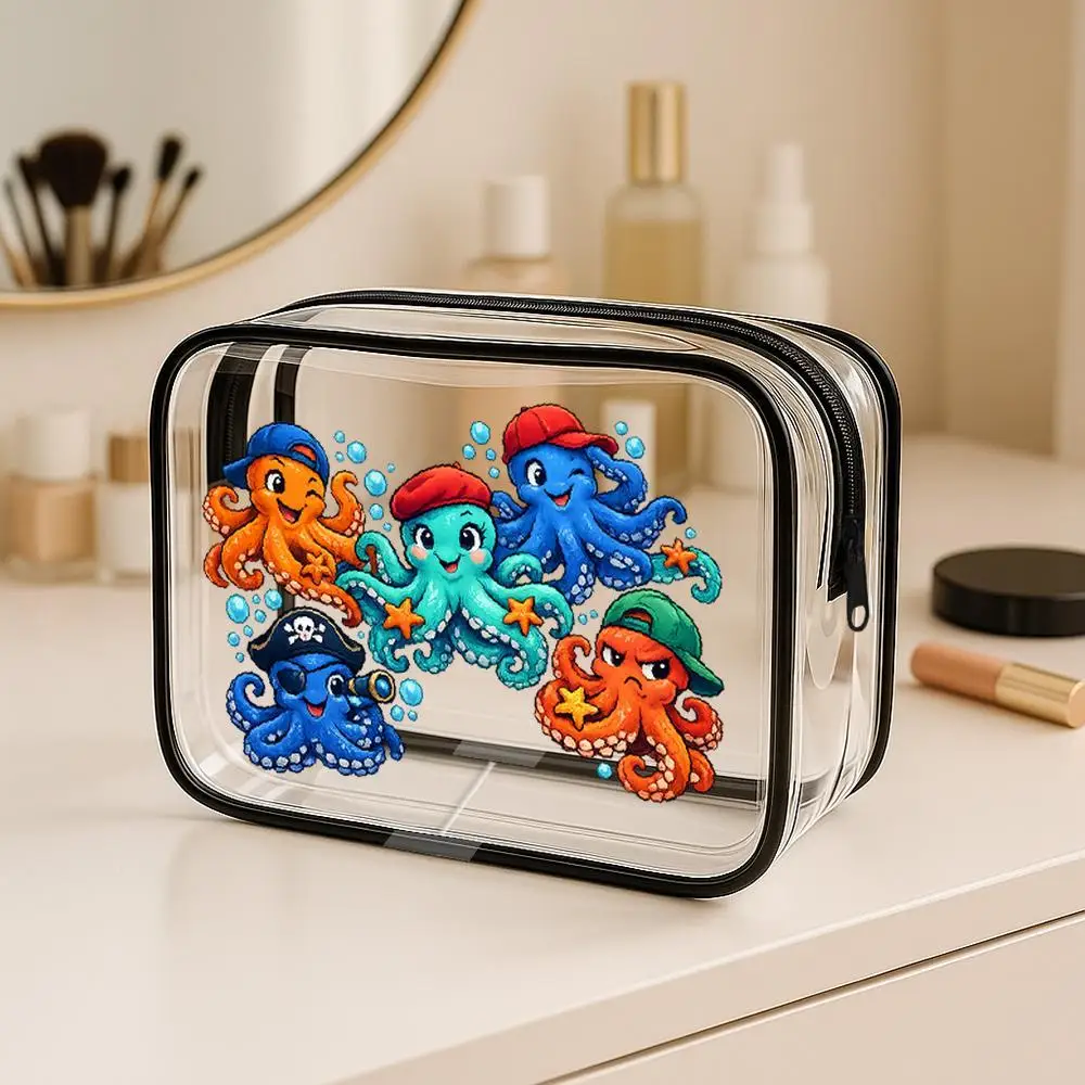 Toiletry Bag Cartoon Octopuses Clear PVC Zippered Makeup Bag Kawaii Playful Style With Colorful Hats Starfish Bubbles Portable
Toiletry Bag Cartoon Octopuses Clear PVC Zippered Makeup Bag Kawaii Playful Style With Colorful Hats Starfish Bubbles Portable