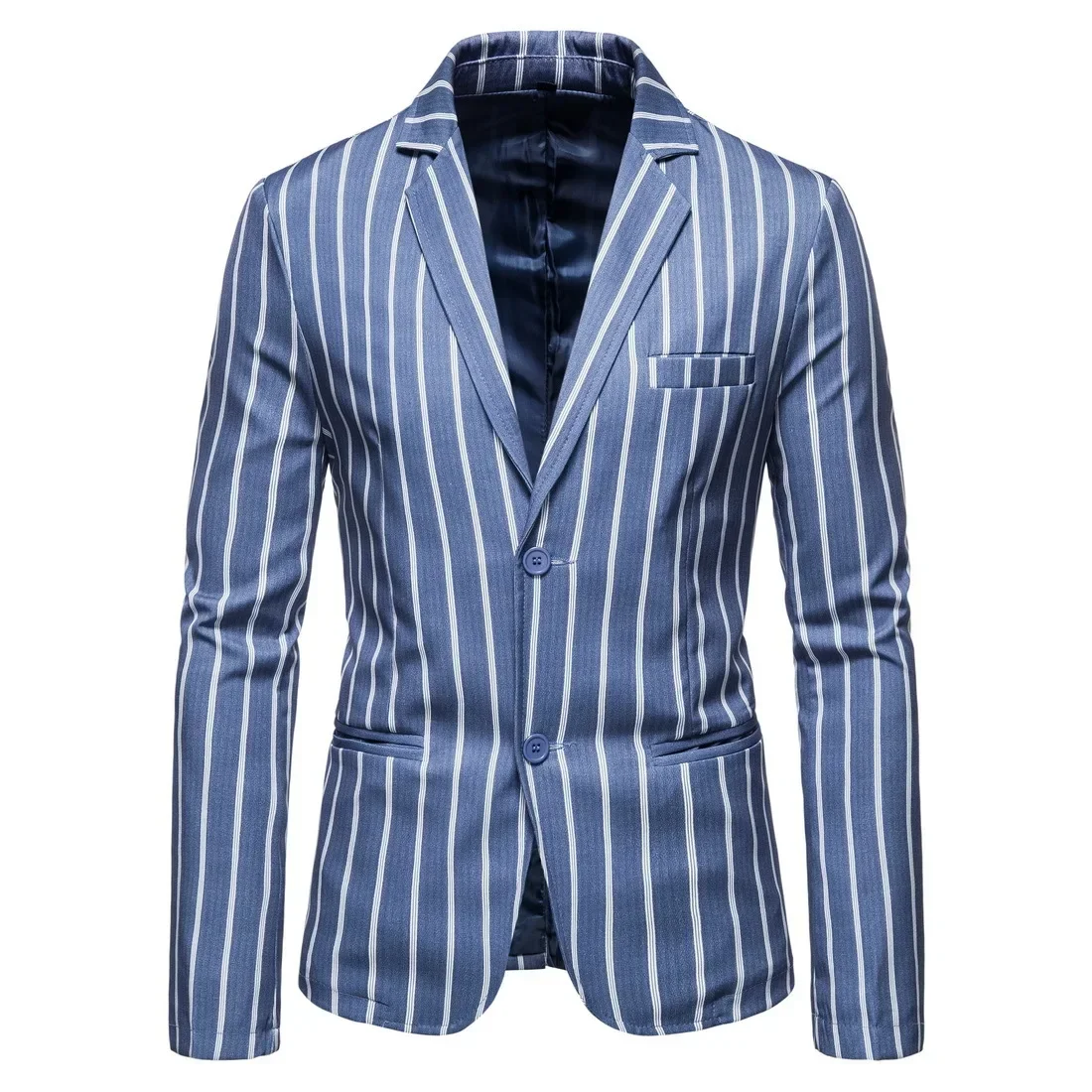 Spring Mens Blazer Jacket High-quality Fashiona Blue White Striped Slim Fit Coat Male British Style Formal Suit Top Men Clothing
Spring Mens Blazer Jacket High-quality Fashiona Blue White Striped Slim Fit Coat Male British Style Formal Suit Top Men Clothing