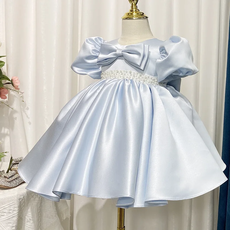 Luxury Light Blue Kids Evening Gown Satin Bow Puff Sleeve Pearl Waist Dress Flower Girl Wedding Party Formal Dress For Girls
Luxury Light Blue Kids Evening Gown Satin Bow Puff Sleeve Pearl Waist Dress Flower Girl Wedding Party Formal Dress For Girls