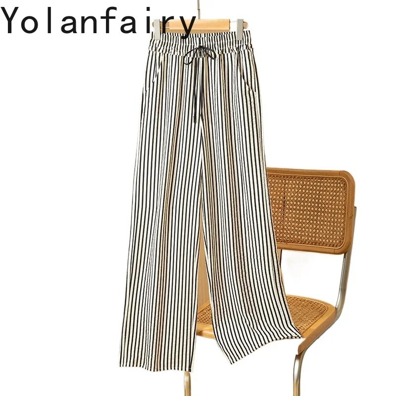 YOLANFAIRY 76% Mulberry Silk Wide Leg Pants Woman Fashion Striped Women's Pants High Elastic Waist Trousers Summer Pants 여자여름바지
YOLANFAIRY 76% Mulberry Silk Wide Leg Pants Woman Fashion Striped Women's Pants High Elastic Waist Trousers Summer Pants 여자여름바지
