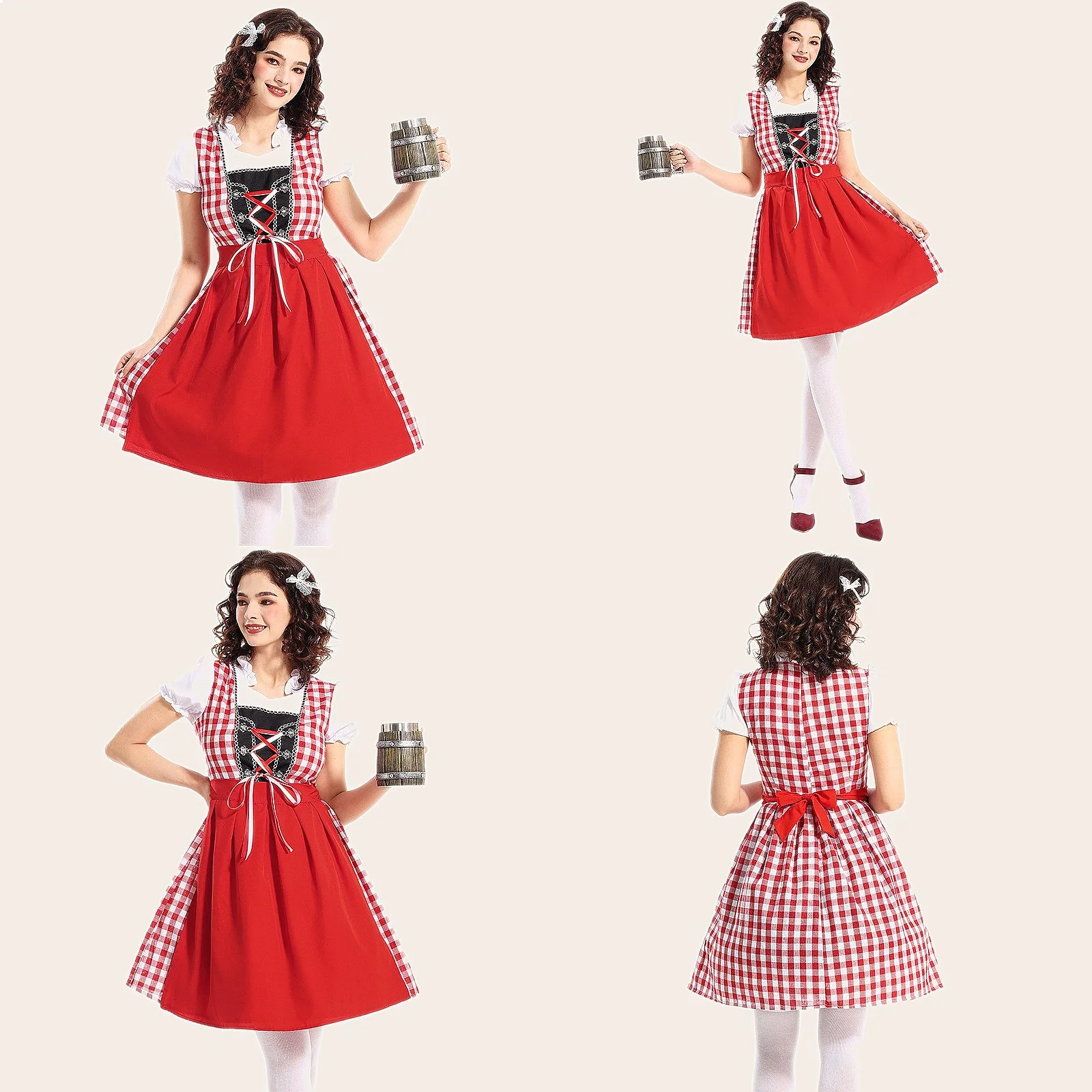 Dirndl Traditional Bavarian German Oktoberfest Dress Red Plaid Women's Costume for Beer Festival
Dirndl Traditional Bavarian German Oktoberfest Dress Red Plaid Women's Costume for Beer Festival