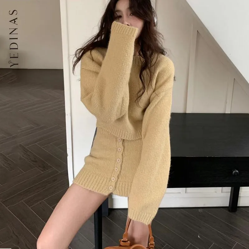 Yedinas Sets For Women 2 Pieces Sets Outfit Korean Fashion Pullover Sweater Skirt Set Autumn Winter Casual Knitted Two Piece Set
Yedinas Sets For Women 2 Pieces Sets Outfit Korean Fashion Pullover Sweater Skirt Set Autumn Winter Casual Knitted Two Piece Set