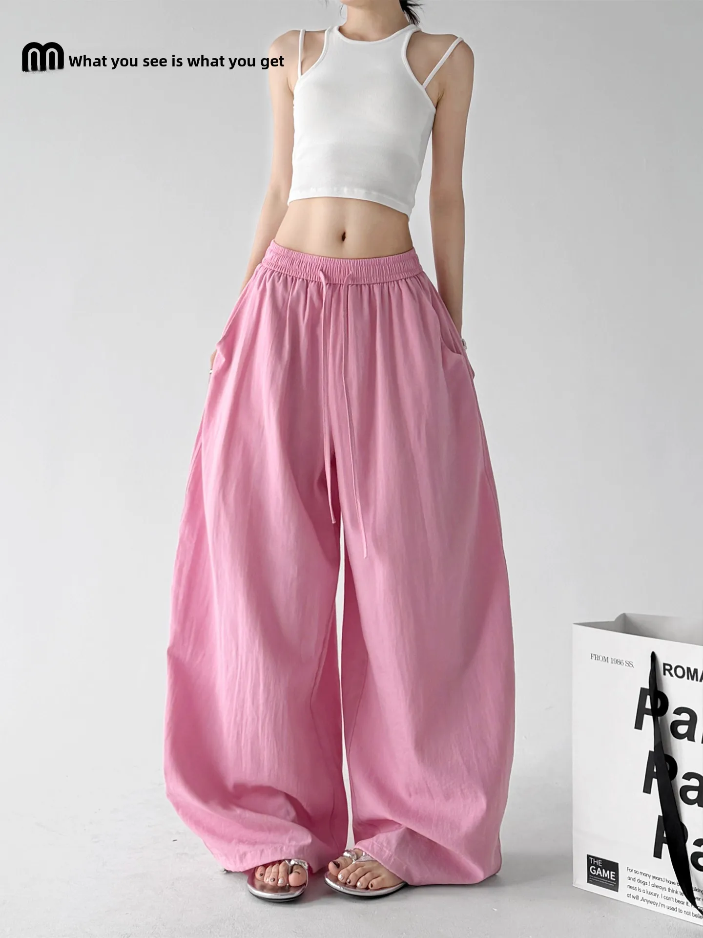 Linen Wide Leg Pants Women's Summer Loose Slimming Drapey Ice Feeling Casual Trousers Lazy Style Pink Elastic Waist Casual Pants
Linen Wide Leg Pants Women's Summer Loose Slimming Drapey Ice Feeling Casual Trousers Lazy Style Pink Elastic Waist Casual Pants