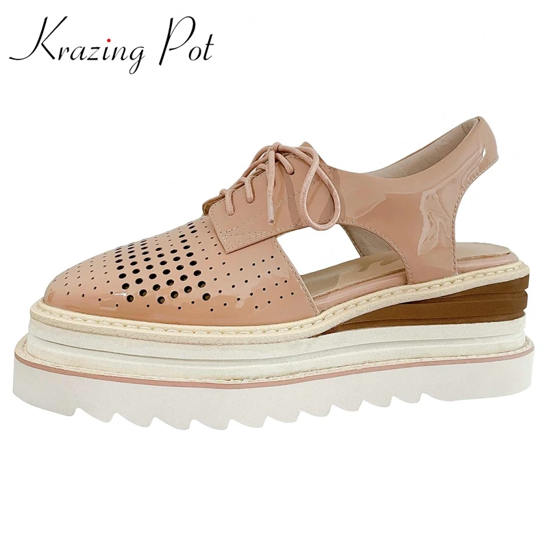 Krazing Pot Genuine Leather Round Toe Thick Bottom Wedges Platform Comfort Leisure Fashion Lace Up Elegant Slingback Women Pumps
Krazing Pot Genuine Leather Round Toe Thick Bottom Wedges Platform Comfort Leisure Fashion Lace Up Elegant Slingback Women Pumps