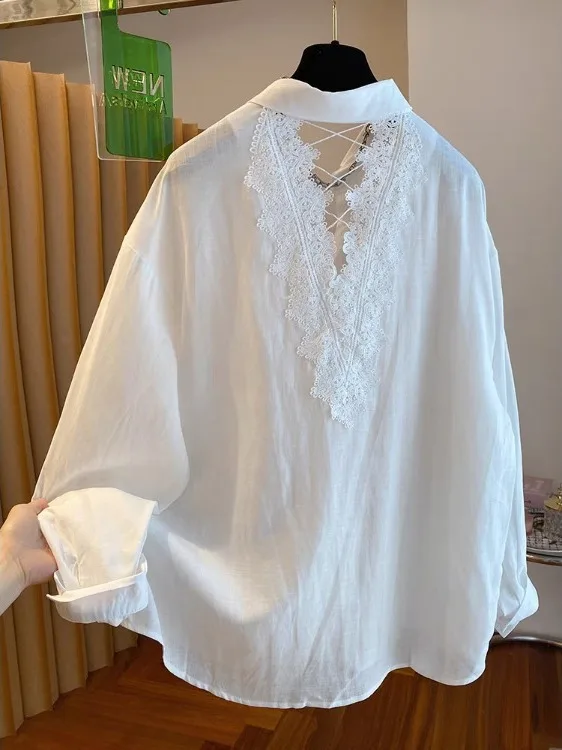 Lace Backless Loose Women's Shirt Sun Protection Fashion Artistic Style Long Sleeve round Neck Button up Casual Wear
Lace Backless Loose Women's Shirt Sun Protection Fashion Artistic Style Long Sleeve round Neck Button up Casual Wear