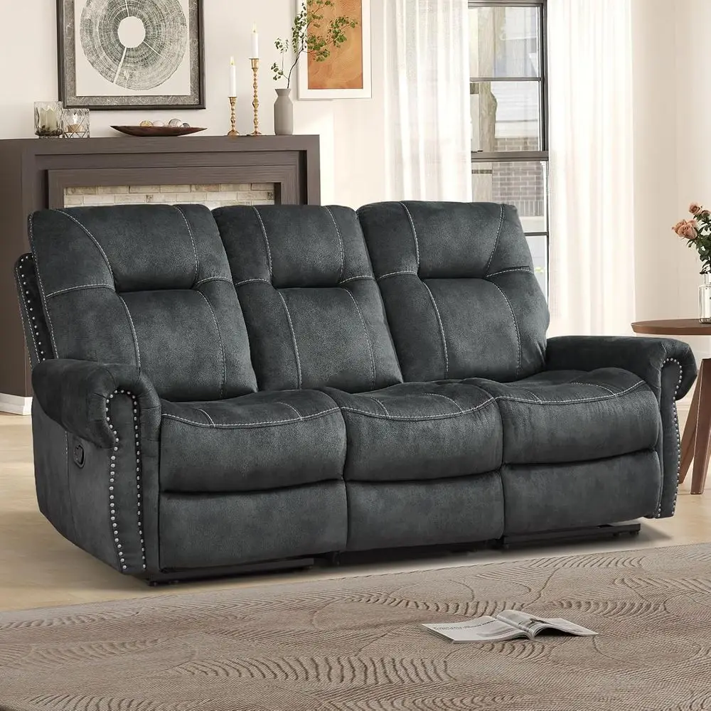 Manual Recliner 3 Seat Soa Couch, Sot abric 3 Seater Reclining Couch Chair, Vintage Rivet -Century Design urniture or Living Roo
Manual Recliner 3 Seat Soa Couch, Sot abric 3 Seater Reclining Couch Chair, Vintage Rivet -Century Design urniture or Living Roo