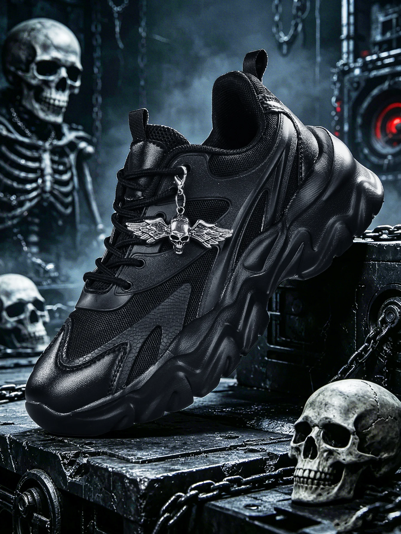 Women's 2026 New Style Dark Gothic Style Thick-Soled Vulcanized Shoes with a 5cm Height Increase, High Street Subculture Trend, Versatile Casual Sneakers, Breathable Mesh Fabric with Snake Print Texture Upper, Detachable Silver Skull Wing Metal Pendant, R
Women's 2026 New Style Dark Gothic Style Thick-Soled Vulcanized Shoes with a 5cm Height Increase, High Street Subculture Trend, Versatile Casual Sneakers, Breathable Mesh Fabric with Snake Print Texture Upper, Detachable Silver Skull Wing Metal Pendant, R