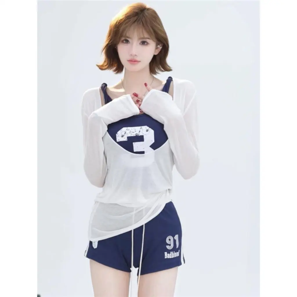 Cool Spicy Girl Summer Outfit Set Women's Thin Cover Up Top Sleeveless Vest Sports Shorts Three Piece Set Fashionable Casual
Cool Spicy Girl Summer Outfit Set Women's Thin Cover Up Top Sleeveless Vest Sports Shorts Three Piece Set Fashionable Casual