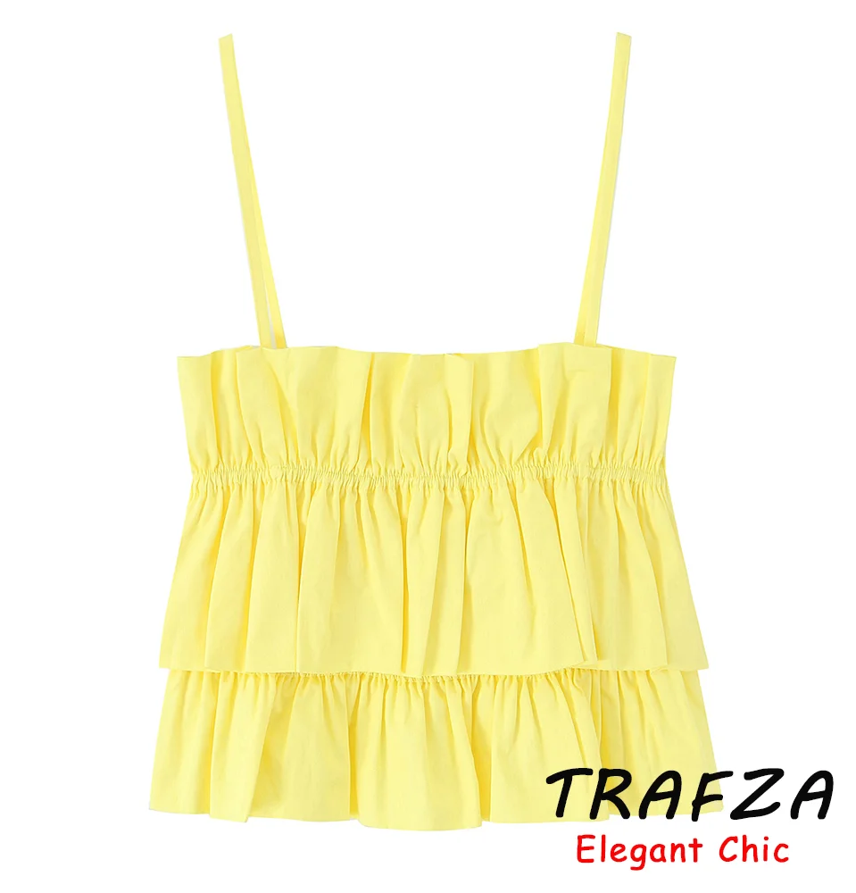 TRAFZA Women Sexy Yellow Halter Top Pleated Decoration Short Camis Top 2025 New Summer Fashion High Street Holidays Beach Top
TRAFZA Women Sexy Yellow Halter Top Pleated Decoration Short Camis Top 2025 New Summer Fashion High Street Holidays Beach Top
