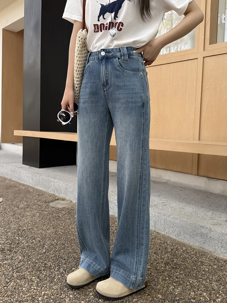 Классические прямые джинсы для женщин: весенне-летние, стройнящие, широкие брюки в пол, с высокой талией, из хлопкового стрейч-денима
Классические прямые джинсы для женщин: весенне-летние, стройнящие, широкие брюки в пол, с высокой талией, из хлопкового стрейч-денима