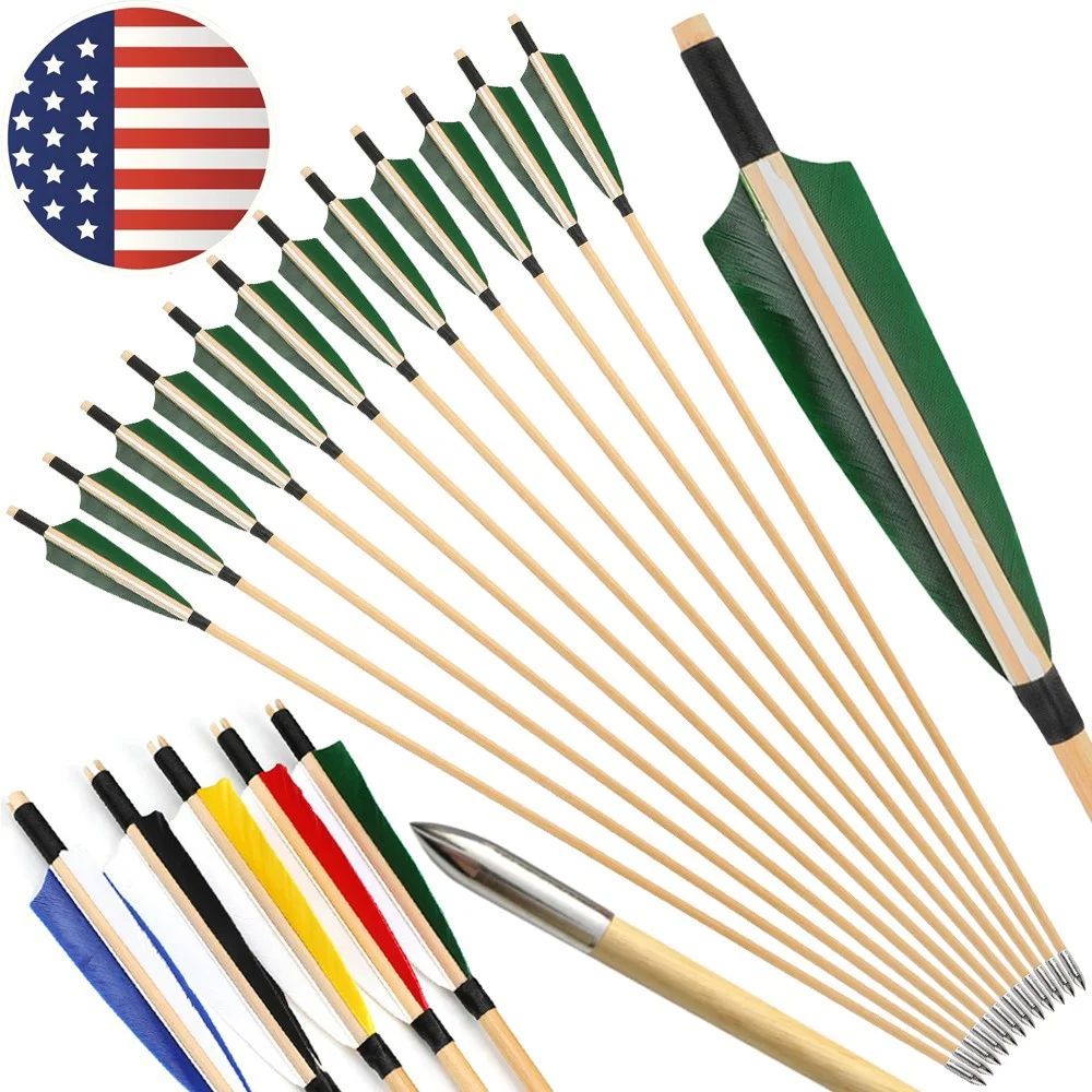 Archery Arrows 12pcs 32inch Wooden Shaft with 5inch Natural Feathers for Traditional Recurve Longbow Hunting Practice
Archery Arrows 12pcs 32inch Wooden Shaft with 5inch Natural Feathers for Traditional Recurve Longbow Hunting Practice