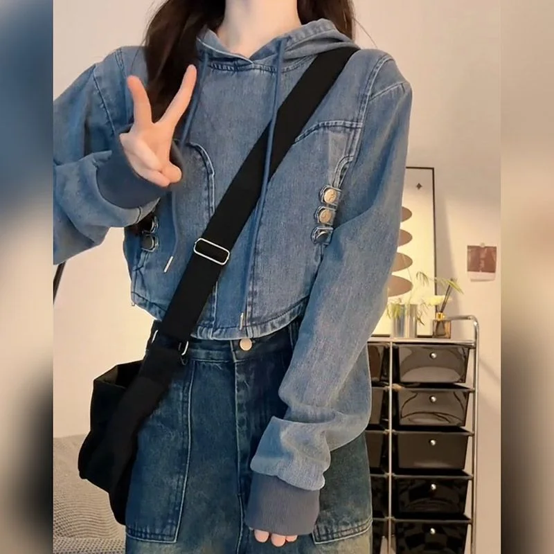 New American Retro Workwear Denim Hooded Pullover Sweatshirt Women's Spring and Autumn New High Street Short Versatile Top
New American Retro Workwear Denim Hooded Pullover Sweatshirt Women's Spring and Autumn New High Street Short Versatile Top