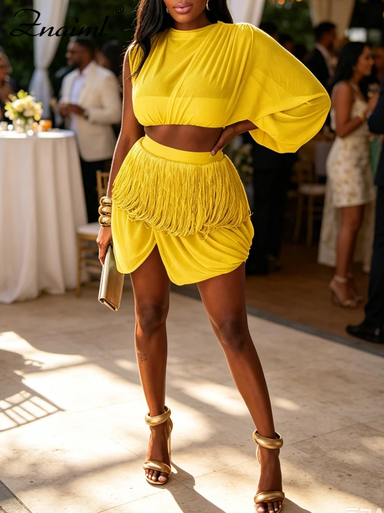 Znaiml Summer Matching Set for Women Yellow Asymmetrical Top and Fringe Trim Mini Skirt Trendy Co-ord Vacation Evening Events
Znaiml Summer Matching Set for Women Yellow Asymmetrical Top and Fringe Trim Mini Skirt Trendy Co-ord Vacation Evening Events