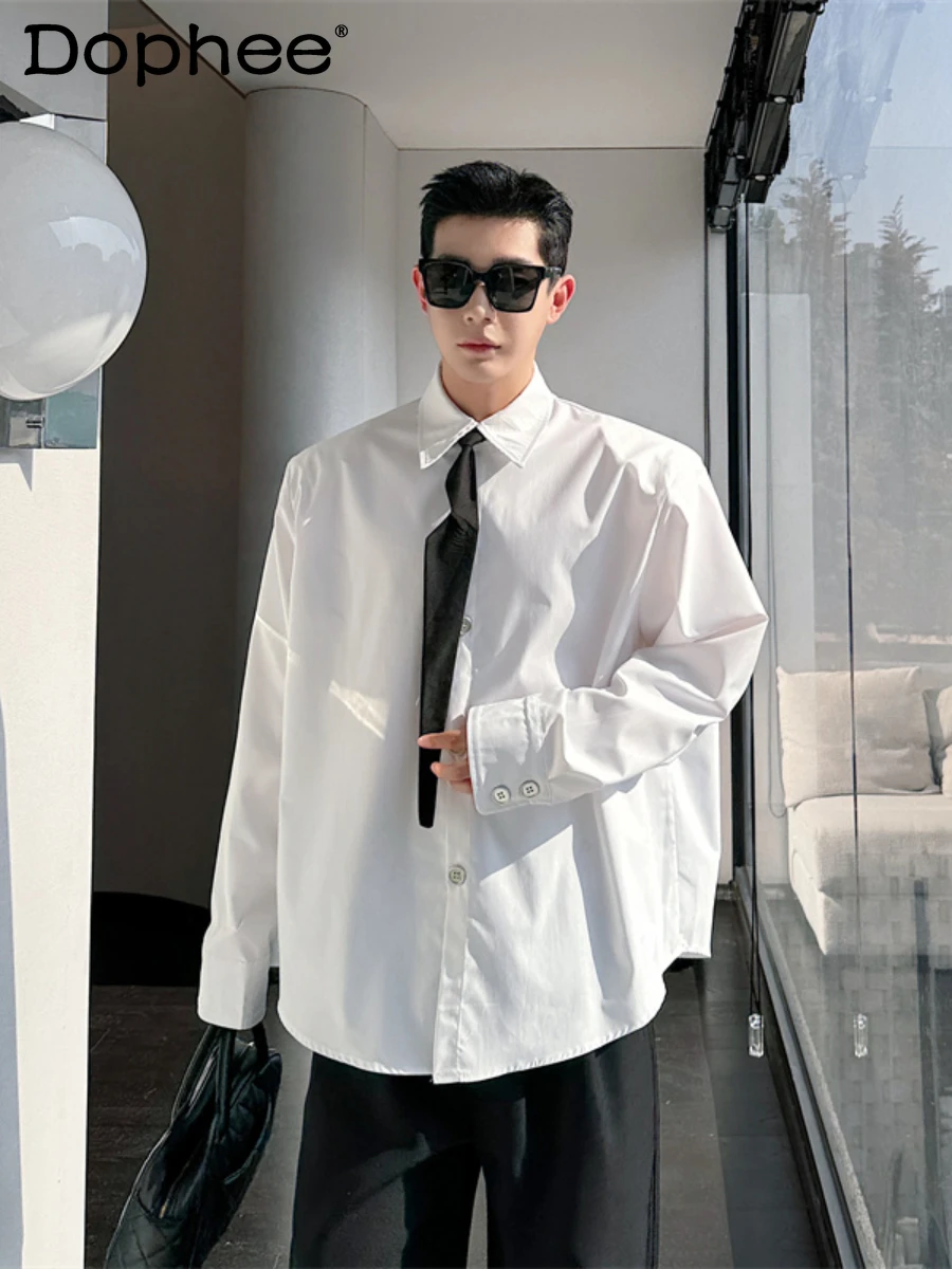Fashion 2024 Spring Detachable Irregular Tie Padded Shoulder Loose Long Sleeve White Shirt Men Inner Shirts Men's Clothes
Fashion 2024 Spring Detachable Irregular Tie Padded Shoulder Loose Long Sleeve White Shirt Men Inner Shirts Men's Clothes