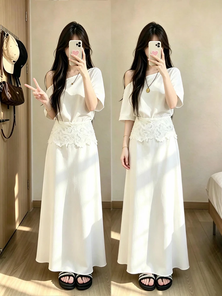 Summer New Style OOTD plus Size Women's Set Korean Gentle Slope Shoulder Sun Protection Top Half Skirt Ensemble Comfortable
Summer New Style OOTD plus Size Women's Set Korean Gentle Slope Shoulder Sun Protection Top Half Skirt Ensemble Comfortable