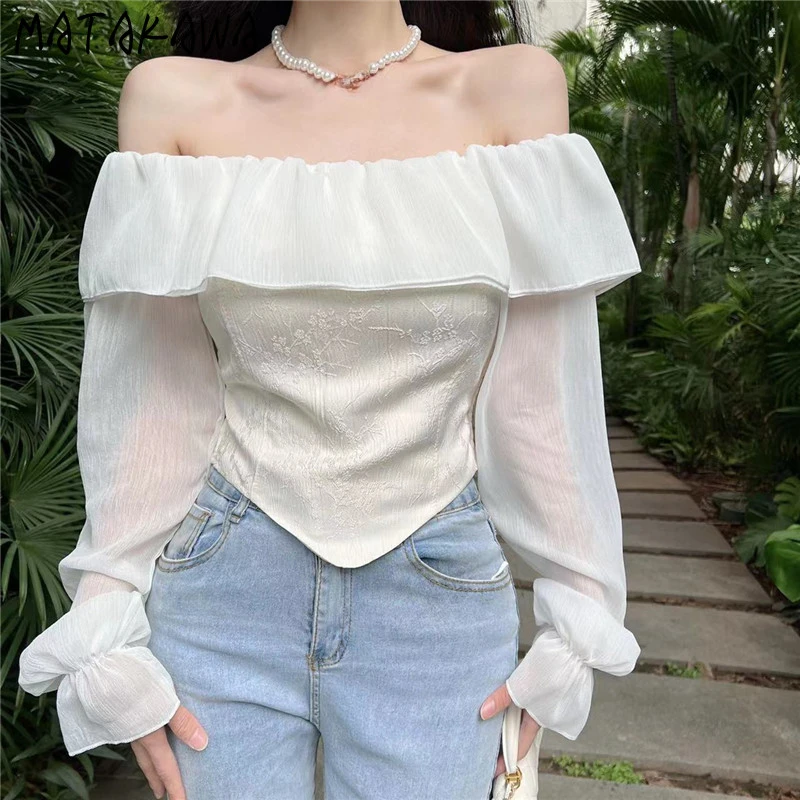 Matakawa Spring Autumn Women Shirts&blouses Puff Sleeve Slash Neck Elegant Blusas Feminina Korean Fashion Vintage Camisas
Matakawa Spring Autumn Women Shirts&blouses Puff Sleeve Slash Neck Elegant Blusas Feminina Korean Fashion Vintage Camisas