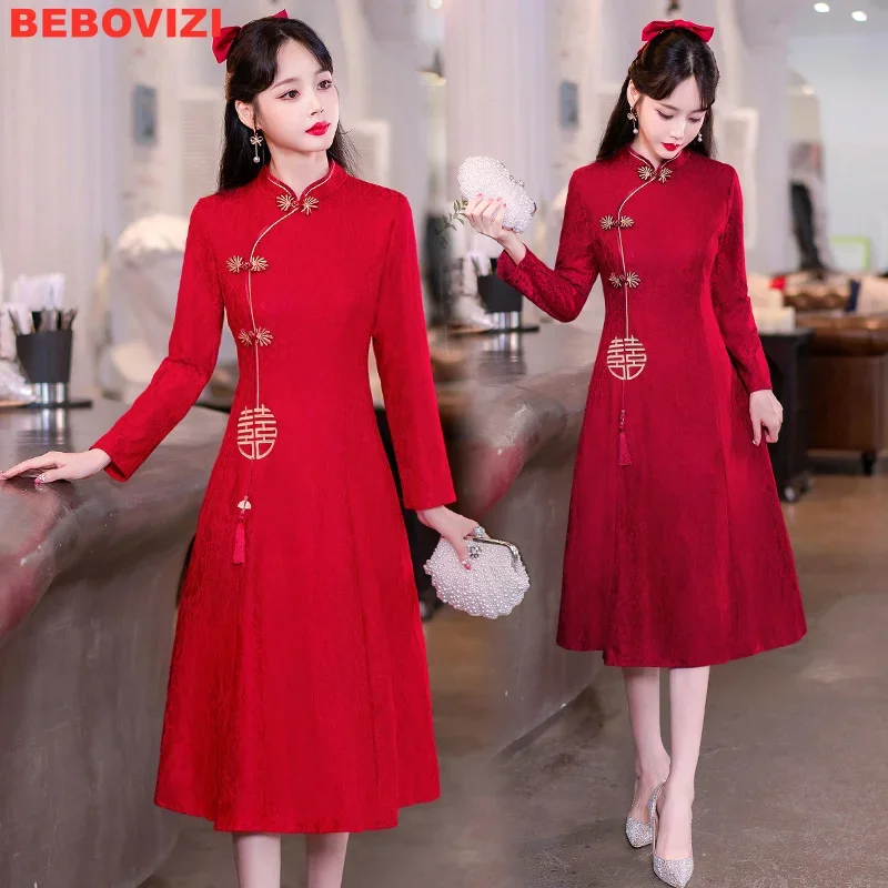 Fashion Casual Long Sleeve Red Cheongsam Chinese Style Improved Qipao Women Wedding Dress Evening Dress Plus Size 3XL 4XL
Fashion Casual Long Sleeve Red Cheongsam Chinese Style Improved Qipao Women Wedding Dress Evening Dress Plus Size 3XL 4XL