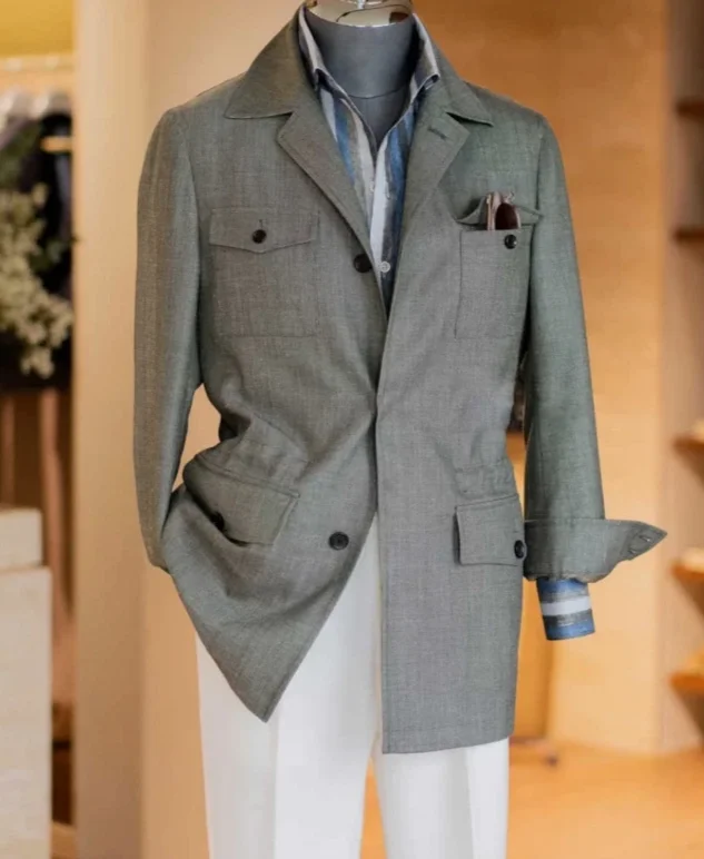 Grey Linen Safari Field Jacket Men Notch Lapel Multi Patch Pocket Single Breasted Relaxed Fit Outdoor Summer Blazer Customized
Grey Linen Safari Field Jacket Men Notch Lapel Multi Patch Pocket Single Breasted Relaxed Fit Outdoor Summer Blazer Customized