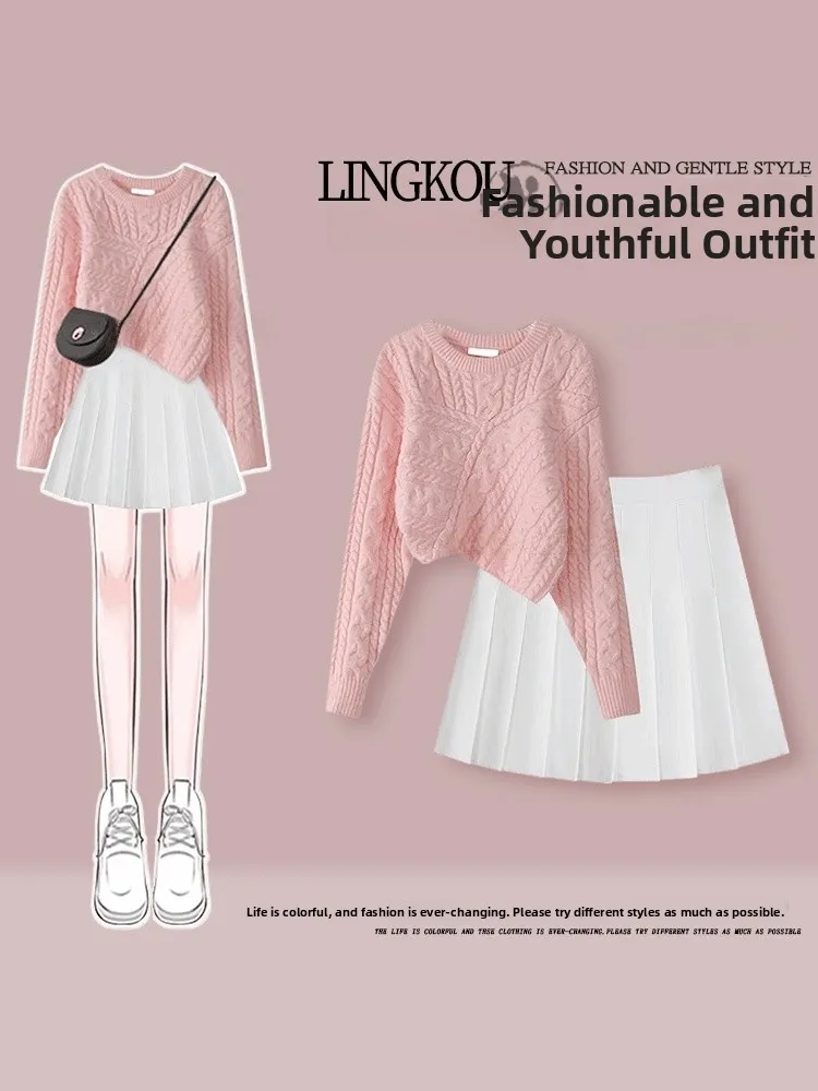 Korean Sle Knitted Sweater And Pleated Skirt Set Women's round Ne High Waist Autumn Faion Ensemble for Younger Look
Korean Sle Knitted Sweater And Pleated Skirt Set Women's round Ne High Waist Autumn Faion Ensemble for Younger Look
