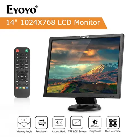 Eyoyo 14" LCD HDMI Monitor 1024x768 Small VGA Display For Security Camera BNC AV Port Built-in Speaker Support Remote Control