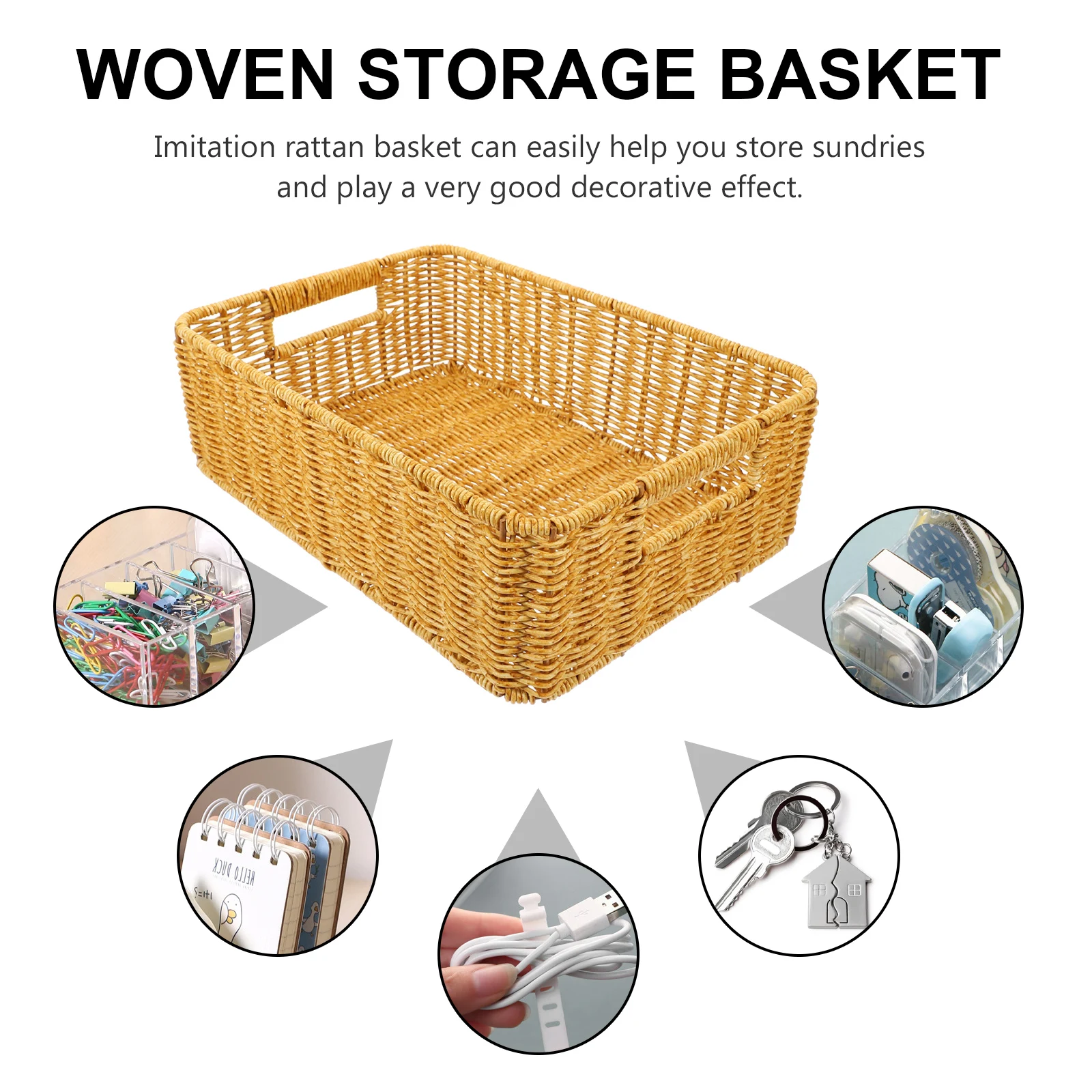 Imitation Rattan Woven Storage Basket Desktop Organizer For Home Kitchen Bathroom Living Room Sundry Container
Imitation Rattan Woven Storage Basket Desktop Organizer For Home Kitchen Bathroom Living Room Sundry Container