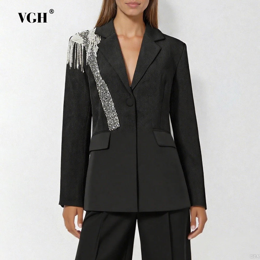 VGH Solid Spliced Beading Tassel Formal Coat for Women Notched Collar Long Sleeves Slim Temperament Blazer Female Autum Clothing
VGH Solid Spliced Beading Tassel Formal Coat for Women Notched Collar Long Sleeves Slim Temperament Blazer Female Autum Clothing