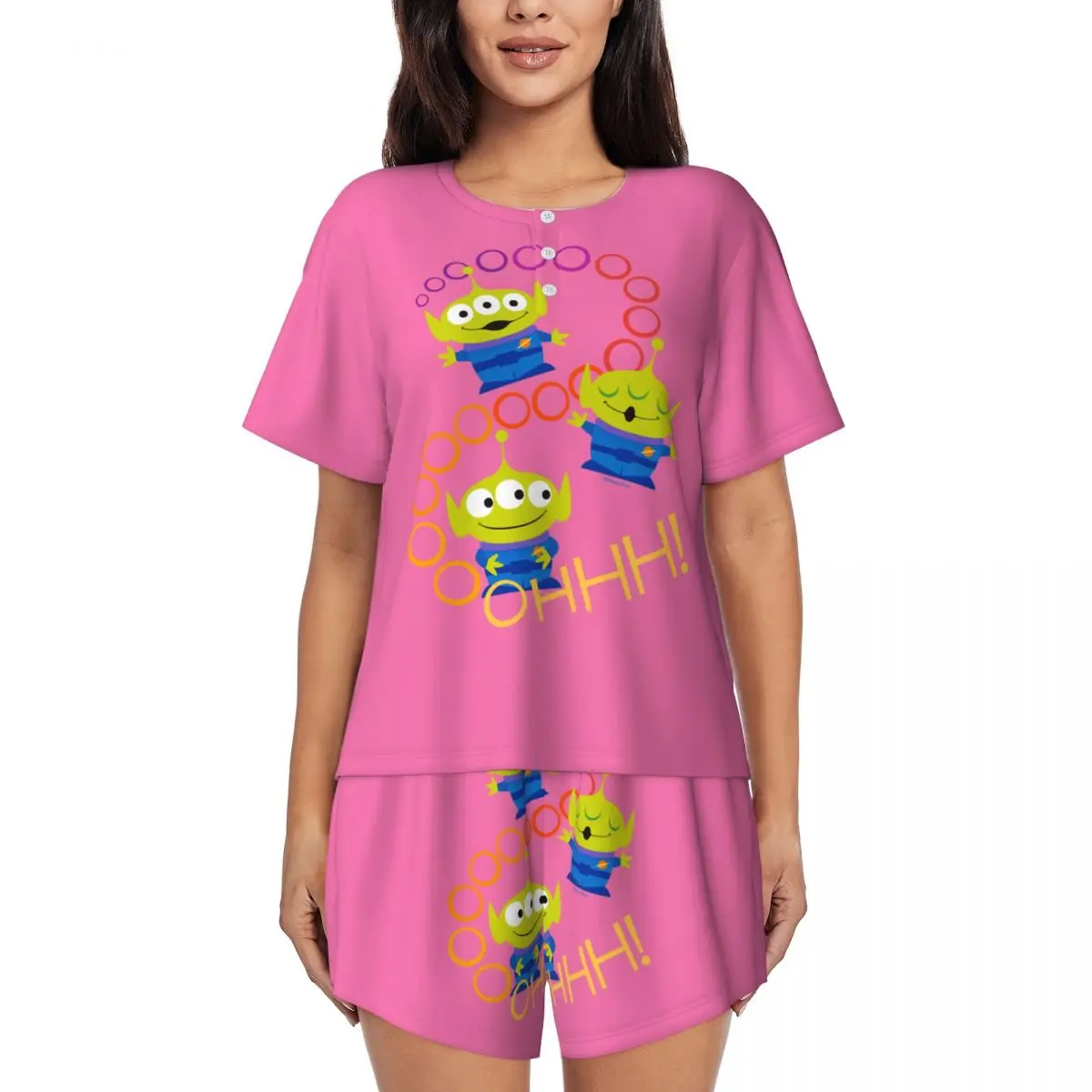 Custom Print Women's Cartoon Toy Story Aliens Pajamas Set Short Sleeve 2 Piece Sleepwear Pjs Lounge Sets
Custom Print Women's Cartoon Toy Story Aliens Pajamas Set Short Sleeve 2 Piece Sleepwear Pjs Lounge Sets