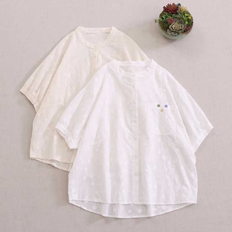 Summer New Japanese Sweet Mori Girl Solid Color Embroidery 100% Cotton Shirts Women Stand Collar Short Sleeve Casual Blouse Tops
Summer New Japanese Sweet Mori Girl Solid Color Embroidery 100% Cotton Shirts Women Stand Collar Short Sleeve Casual Blouse Tops