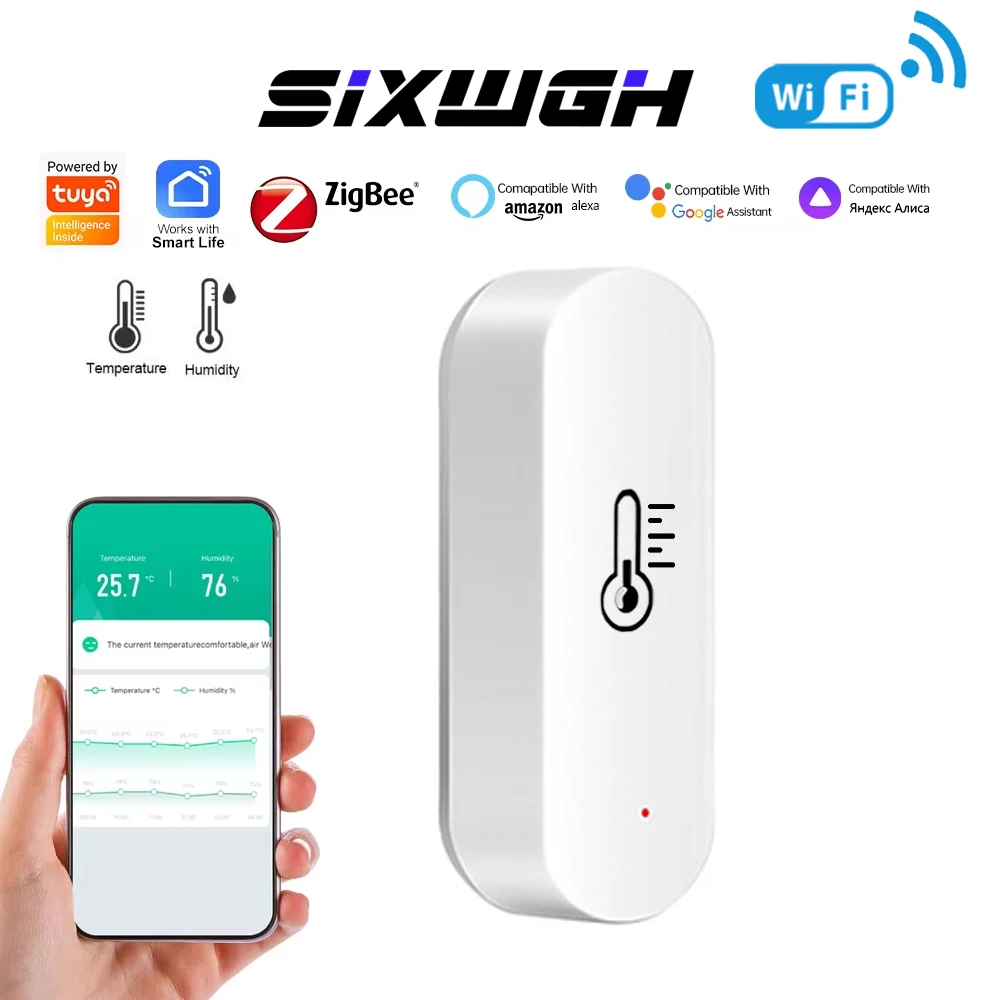 Умный комнатный термометр, датчик температуры и влажности Tuya, Wi-Fi/Zigbee, совместимый с Alexa и Google Home
Умный комнатный термометр, датчик температуры и влажности Tuya, Wi-Fi/Zigbee, совместимый с Alexa и Google Home