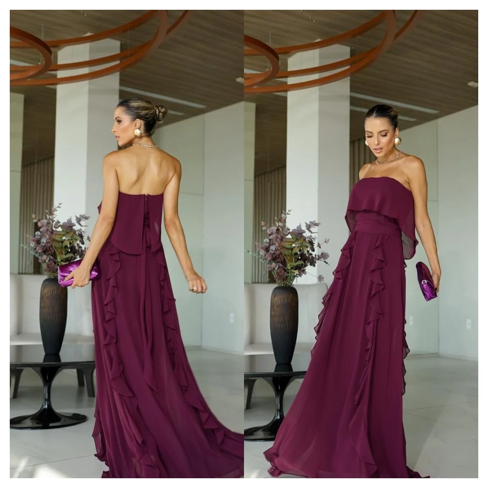 Customized Modern Burgundy Chiffon Evening Dress Fashion Strapless Sleeveless Party Dress Temperament Straight Celebrity Gowns
Customized Modern Burgundy Chiffon Evening Dress Fashion Strapless Sleeveless Party Dress Temperament Straight Celebrity Gowns