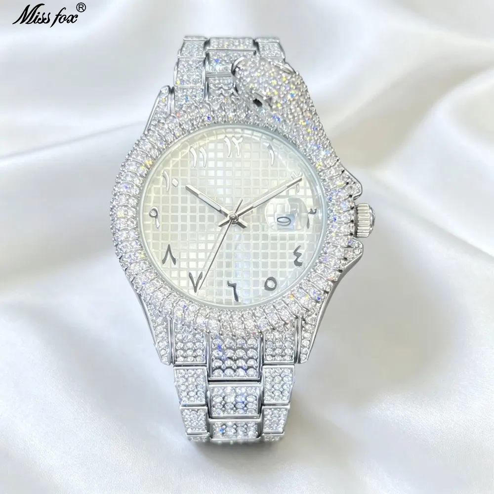 MISSFOX Hip Hop Bling Men Watch Gold Full Crystal Diamond Iced Out Quartz Wristwatch With Arabic Numerals Dial Calendar Hot Sale
MISSFOX Hip Hop Bling Men Watch Gold Full Crystal Diamond Iced Out Quartz Wristwatch With Arabic Numerals Dial Calendar Hot Sale