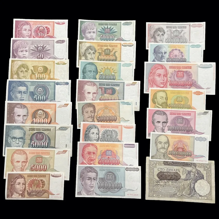 23 Yugoslavia Hyperinflation Banknote Set Million Billion Dinara Bills Paper Money Collectible
23 Yugoslavia Hyperinflation Banknote Set Million Billion Dinara Bills Paper Money Collectible