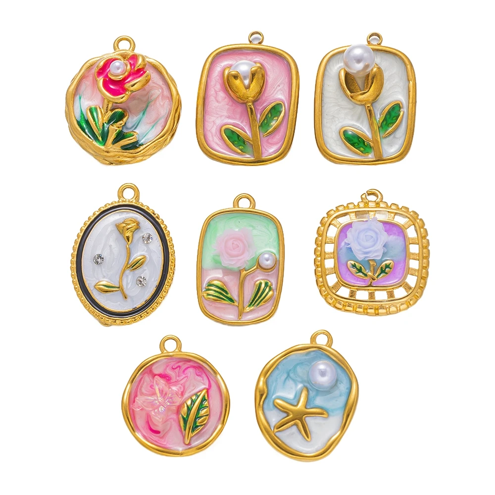 2Pcs Oil Painting Flower Series Earrings Stainless Steel Imitation Pearl Starfish Pendants DIY Necklace Bracelet Jewelry Making
2Pcs Oil Painting Flower Series Earrings Stainless Steel Imitation Pearl Starfish Pendants DIY Necklace Bracelet Jewelry Making