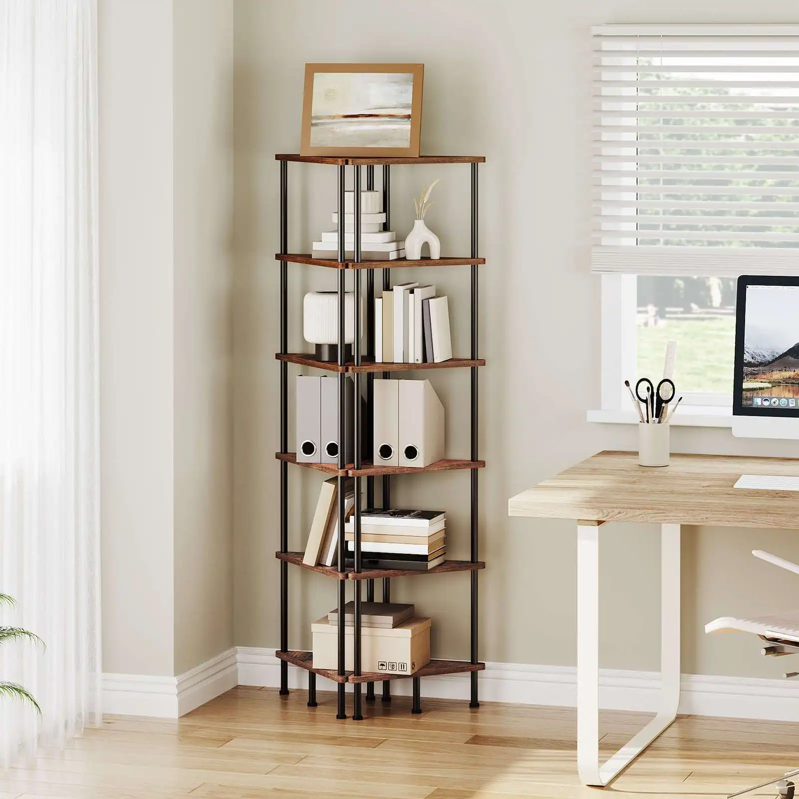 Corner Shelf Stand, Industrial 6-Tier Wall Corner Bookshelf with Metal Frame, Plant Corner Display Shelf, Corner Bookcase for Small Spaces, Bedroom, Living Room, Rustic Brown, Black, Corner Shelves
Corner Shelf Stand, Industrial 6-Tier Wall Corner Bookshelf with Metal Frame, Plant Corner Display Shelf, Corner Bookcase for Small Spaces, Bedroom, Living Room, Rustic Brown, Black, Corner Shelves