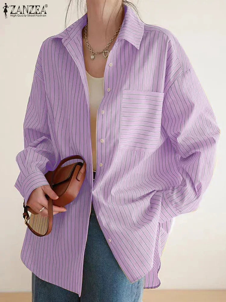 ZANZEA Women Long Sleeve Tops 2025 Casual Loose Stripe Splicing Shirts Korean Fashion Pocket Tops Elegant Button Lapel Tunics
ZANZEA Women Long Sleeve Tops 2025 Casual Loose Stripe Splicing Shirts Korean Fashion Pocket Tops Elegant Button Lapel Tunics