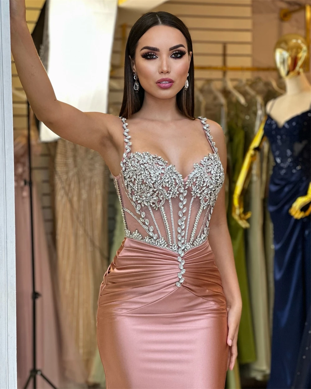 Customized Mermaid Elegant Satin Celebrity Gowns Charming Strapless Sleeveless Evening Dress Exquisite Special Occasion Gowns
Customized Mermaid Elegant Satin Celebrity Gowns Charming Strapless Sleeveless Evening Dress Exquisite Special Occasion Gowns