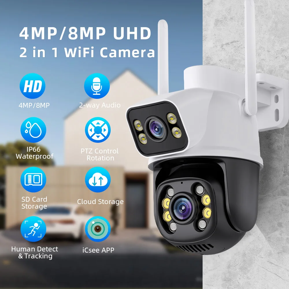 4K Surveillance Camera Dual Lens Outdoor Wireless Security Camera Auto Tracking iCSee IP WIFI Cameras Waterproof Smart Alert
4K Surveillance Camera Dual Lens Outdoor Wireless Security Camera Auto Tracking iCSee IP WIFI Cameras Waterproof Smart Alert