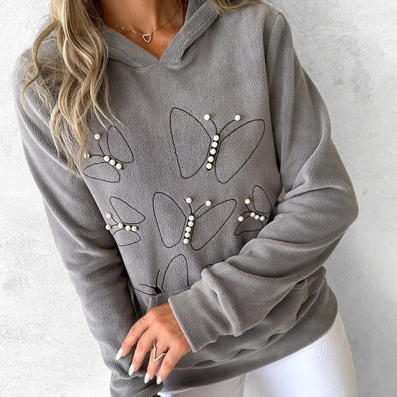 Women Elegant Plush Hoodies Top Casual Autumn Winter Fashion Long Sleeve Butterfly Fluffy Pocket Sweatshirt Y2K Chic Clothes
Women Elegant Plush Hoodies Top Casual Autumn Winter Fashion Long Sleeve Butterfly Fluffy Pocket Sweatshirt Y2K Chic Clothes