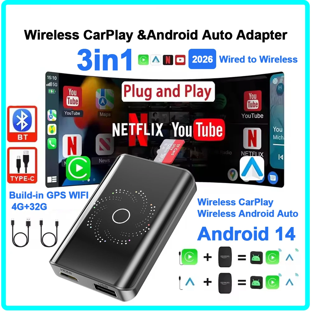 3 in 1 Car Ai Box Wireless CarPlay Android Auto Adapter Android TV Box on Youtube Nexflit Car Intelligent System
3 in 1 Car Ai Box Wireless CarPlay Android Auto Adapter Android TV Box on Youtube Nexflit Car Intelligent System