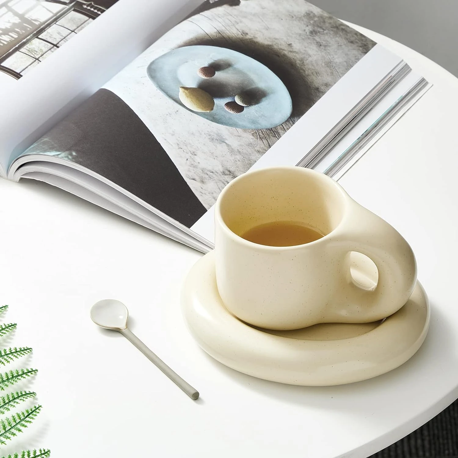 Vintage Handmade Ceramic Chubby Funny Coffee Mug with Saucer and Spoon - Novelty Cute Cup and Saucer with Fat Handle, 9 Oz - Per
Vintage Handmade Ceramic Chubby Funny Coffee Mug with Saucer and Spoon - Novelty Cute Cup and Saucer with Fat Handle, 9 Oz - Per