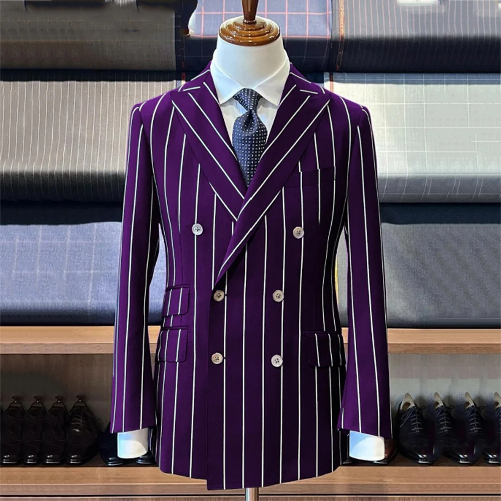Purple Stripes Men's Suits 2 Pieces Jacket Pant Sets Double Breasted Peak Lapel Special Occasion Male Elegant Party Clothing
Purple Stripes Men's Suits 2 Pieces Jacket Pant Sets Double Breasted Peak Lapel Special Occasion Male Elegant Party Clothing