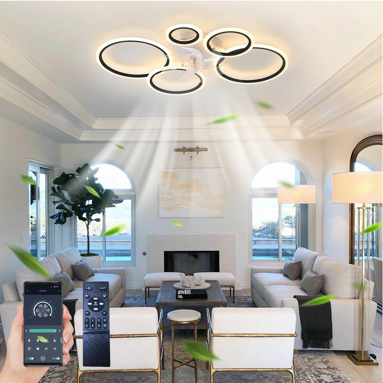 Black Ceiling Fan with Lights Remote Control and APP Control, Dimmable with Remote 7 Blades 6 Speeds of Wind
Black Ceiling Fan with Lights Remote Control and APP Control, Dimmable with Remote 7 Blades 6 Speeds of Wind