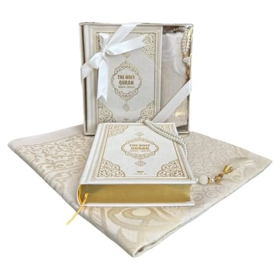 English Translate Thermo Leather Covered Quran Tafta Prayer Mat and Beads Set Hajj Present for Wedding Umrah Special Day Great
English Translate Thermo Leather Covered Quran Tafta Prayer Mat and Beads Set Hajj Present for Wedding Umrah Special Day Great