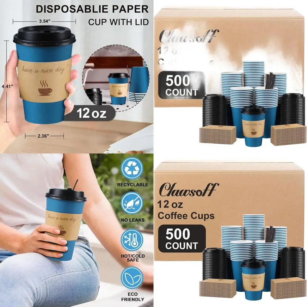 Одноразовые кофейные чашки на 12 унций с крышками, рукавами и палочками для жарких/холодных напитков — темно-синий
Одноразовые кофейные чашки на 12 унций с крышками, рукавами и палочками для жарких/холодных напитков — темно-синий