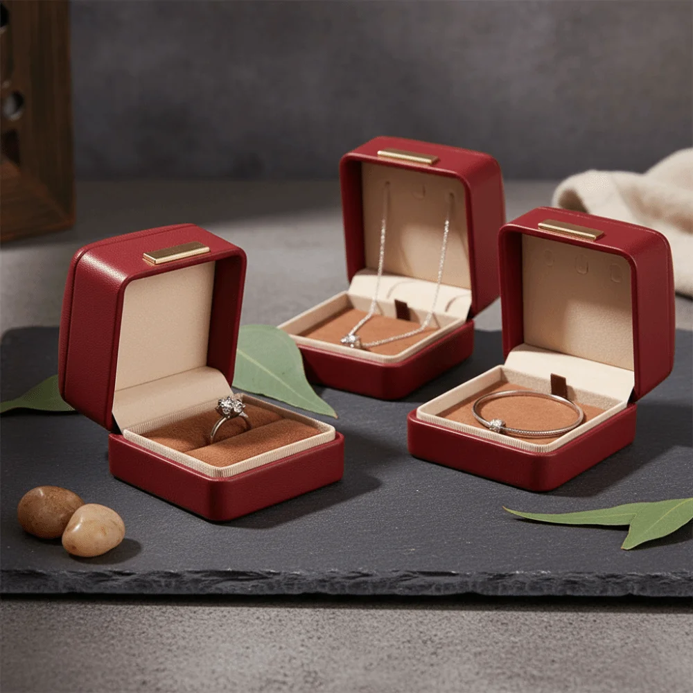 Премиум-коробка для упаковки ювелирных изделий из искусственной кожи, круглая угловая коробка для хранения кожаных колец премиум-класса, коробка с подвеской с золотой пряжкой, витрина для ювелирных изделий
Премиум-коробка для упаковки ювелирных изделий из искусственной кожи, круглая угловая коробка для хранения кожаных колец премиум-класса, коробка с подвеской с золотой пряжкой, витрина для ювелирных изделий