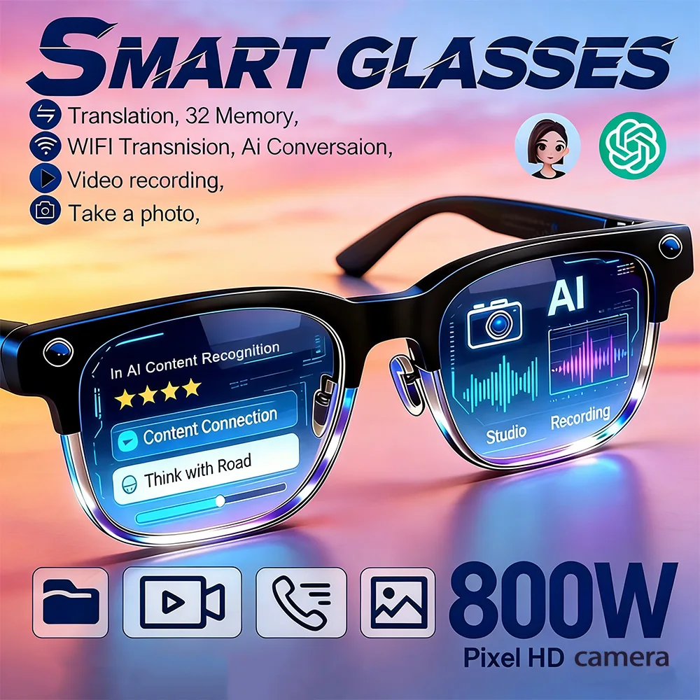 2026 800W Camera Smart AI Translation Smart Glasses Take Photos Recognizing Objects BT Music Call Intelligent Recording Glasses
2026 800W Camera Smart AI Translation Smart Glasses Take Photos Recognizing Objects BT Music Call Intelligent Recording Glasses