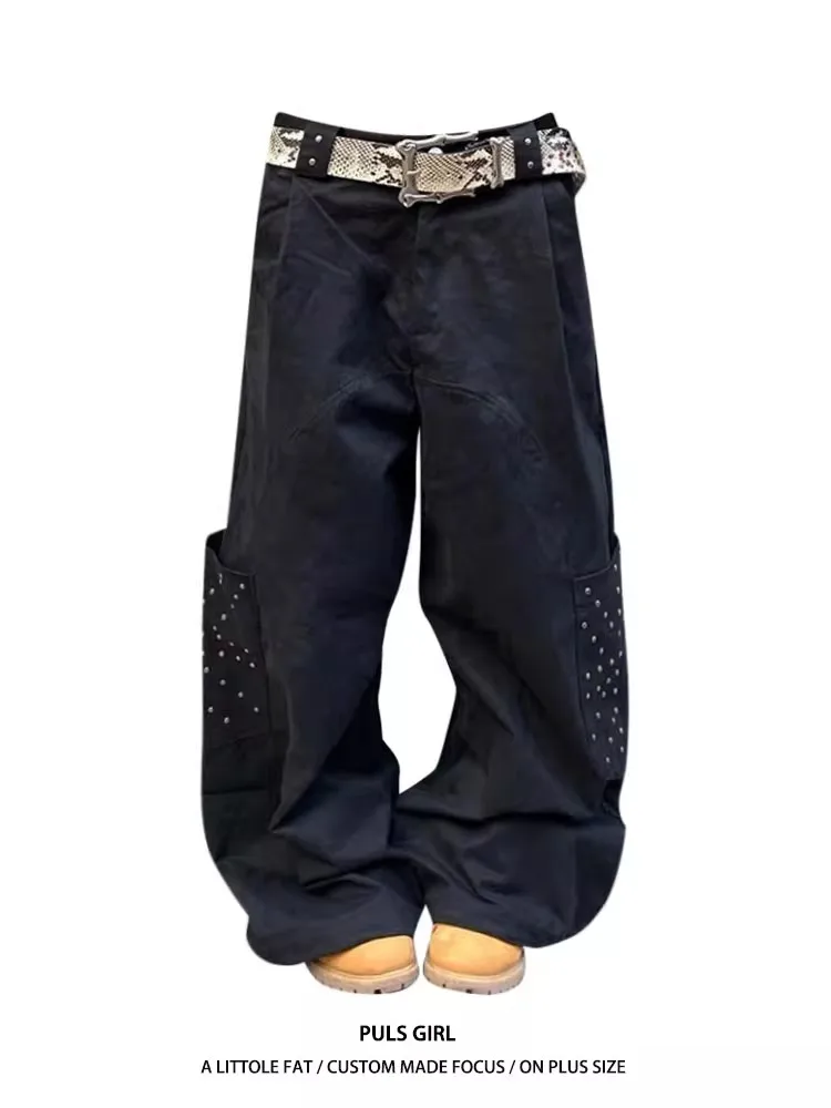 Retro American Black Rivet Workwear Jeans Women's Spring Autumn High Street Loose Drapey Wide Leg Pants High Waist Denim
Retro American Black Rivet Workwear Jeans Women's Spring Autumn High Street Loose Drapey Wide Leg Pants High Waist Denim
