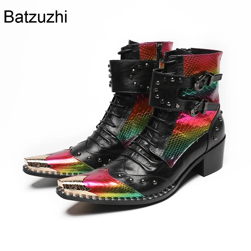 Batzuzhi Handmade Men's Boots Golden Iron Toe Cool Genuine Leather Ankle Boots Man Punk Motorcycle soulier jaune homme, Big Size
Batzuzhi Handmade Men's Boots Golden Iron Toe Cool Genuine Leather Ankle Boots Man Punk Motorcycle soulier jaune homme, Big Size