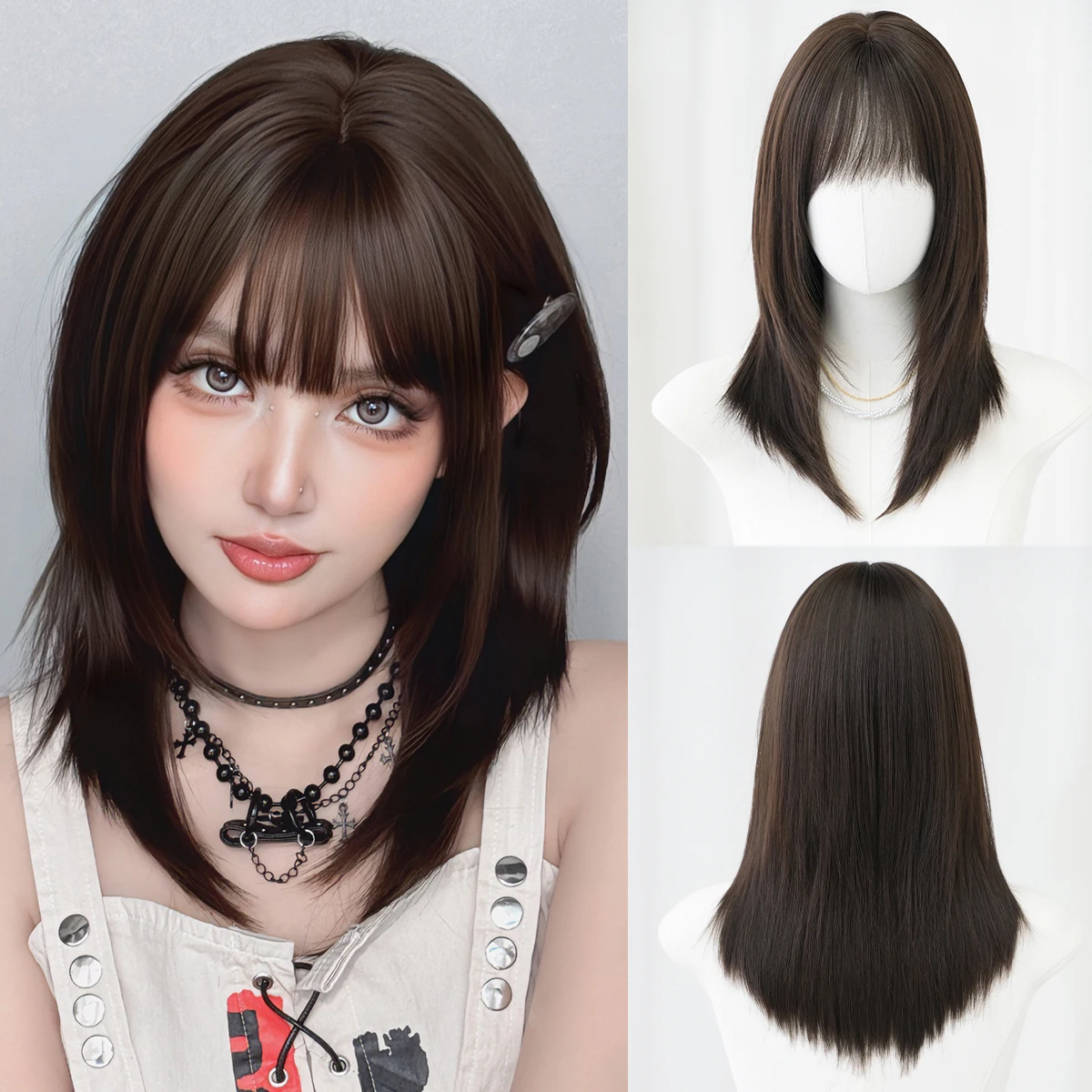 7JHH WIGS Shoulder Length Straight Cool Brown Wig for Women Synthetic Layered Modest Fashion Wear and Go Wigs with Neat Bangs
7JHH WIGS Shoulder Length Straight Cool Brown Wig for Women Synthetic Layered Modest Fashion Wear and Go Wigs with Neat Bangs